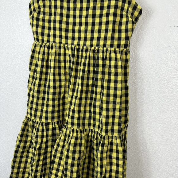 Asos Collusion Dress Size 0 Yellow Black Gingham Tiered Sleeveless Midi - Picture 5 of 14
